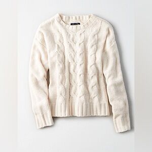 AE Impossibly Soft Cable Knit Sweater in Cream/Off-white